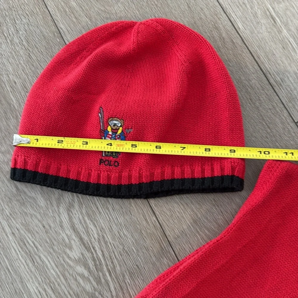 Polo by Ralph Lauren Red and Black Hat and Scarf Set Big Bear Ski size 8-20 kids